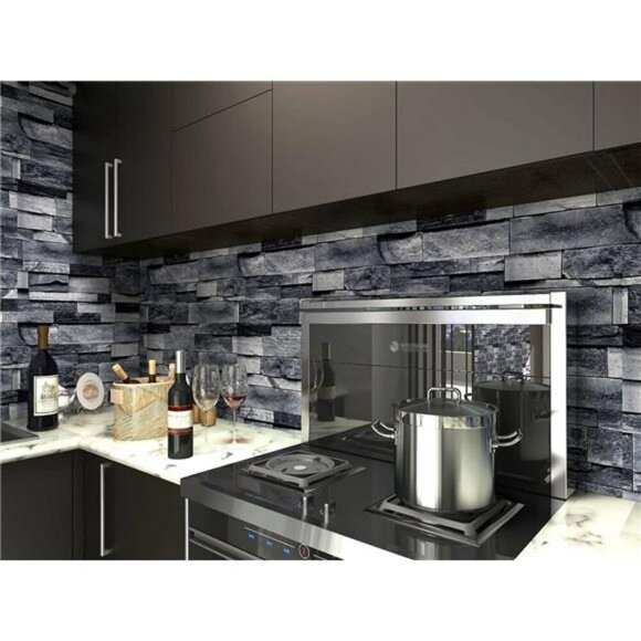 Vintage Gray Brick Peel and Stick Wallpaper Textured Faux Stone 17x236 Inch - Picture 3 of 8